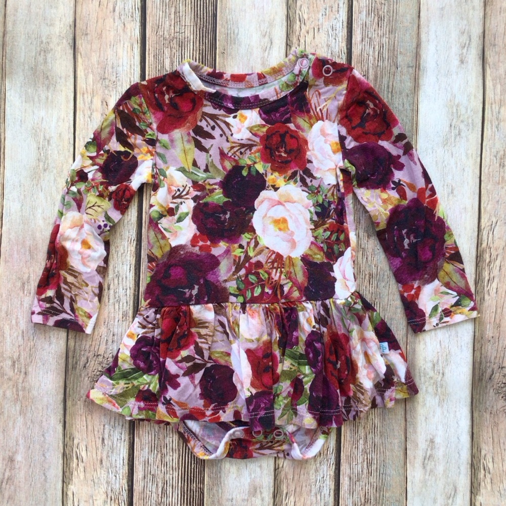 Posh Peanut Bamboo Floral L/S Twirl Skirt Bodysuit